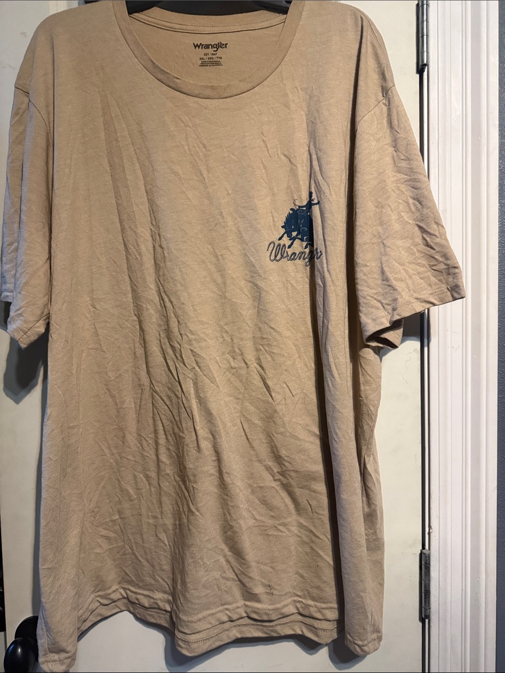 Wrangler Beige Short-Sleeve Tee with Navy Chest Graphic